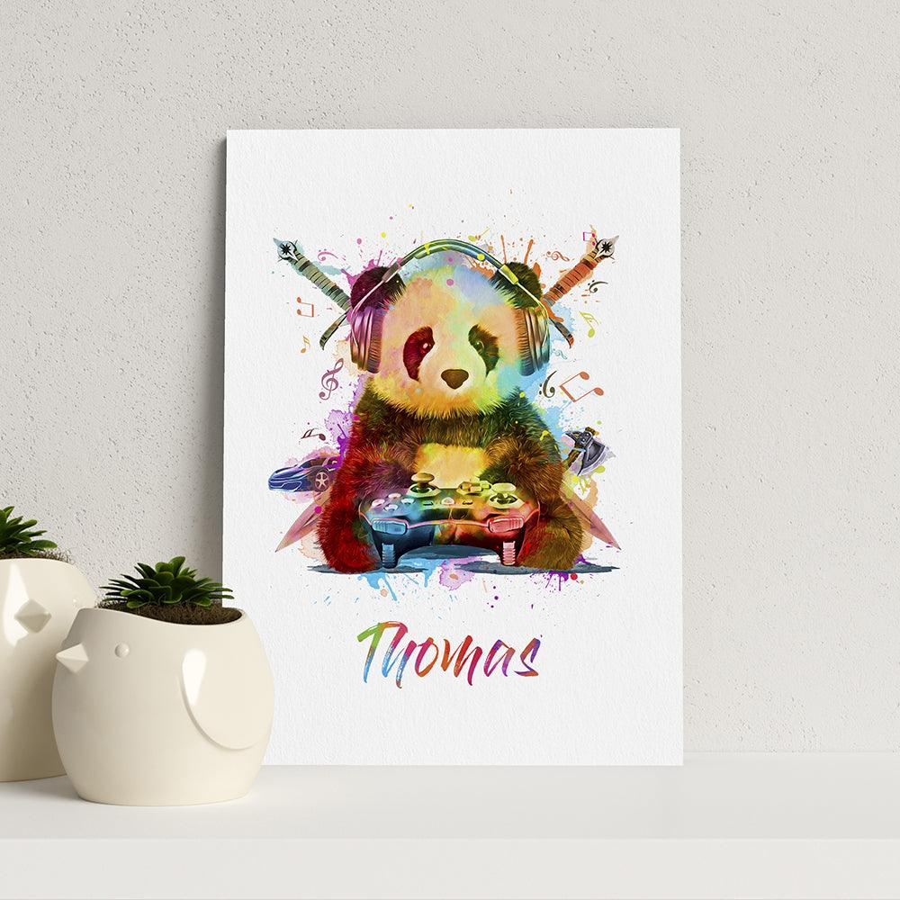 Personalised Watercolour Panda Gaming Print Wall Art - Shop Personalised Gifts