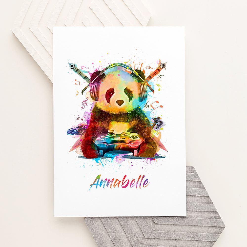 Personalised Watercolour Panda Gaming Print Wall Art - Shop Personalised Gifts