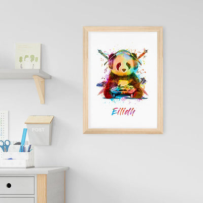 Personalised Watercolour Panda Gaming Print Wall Art - Shop Personalised Gifts