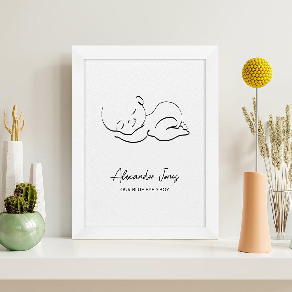 Personalised Line Art Sleeping Baby Print Wall Art - Shop Personalised Gifts