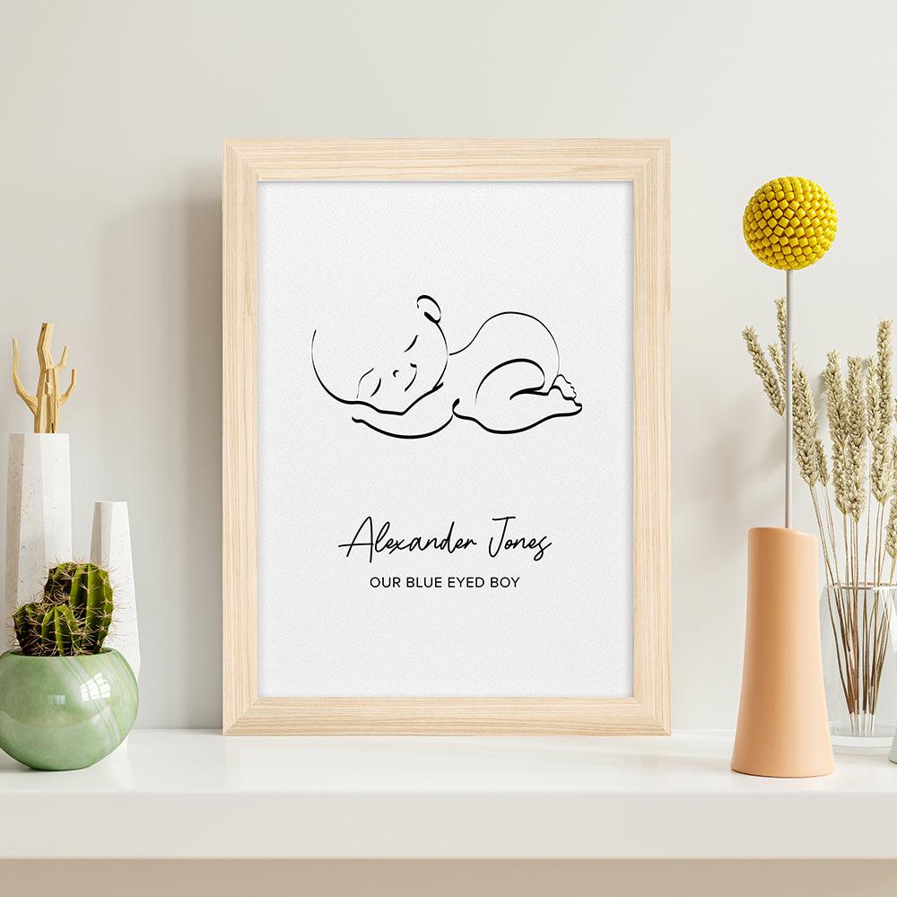 Personalised Line Art Sleeping Baby Print Wall Art - Shop Personalised Gifts