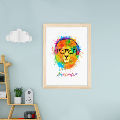 Personalised Watercolour Lion Wild Side Musical Print Wall Art