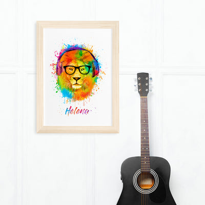 Personalised Watercolour Lion Wild Side Musical Print Wall Art