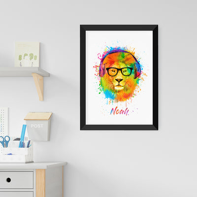 Personalised Watercolour Lion Wild Side Musical Print Wall Art