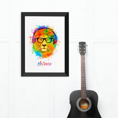 Personalised Watercolour Lion Wild Side Musical Print Wall Art