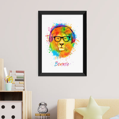 Personalised Watercolour Lion Wild Side Musical Print Wall Art