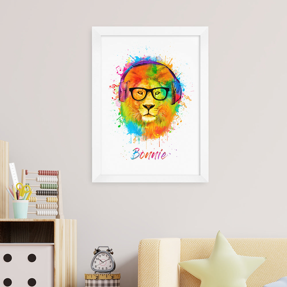 Personalised Watercolour Lion Wild Side Musical Print Wall Art