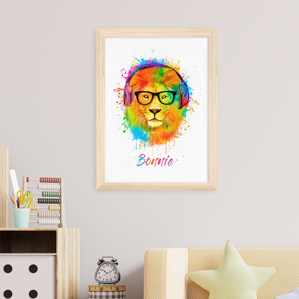 Personalised Watercolour Lion Wild Side Musical Print Wall Art